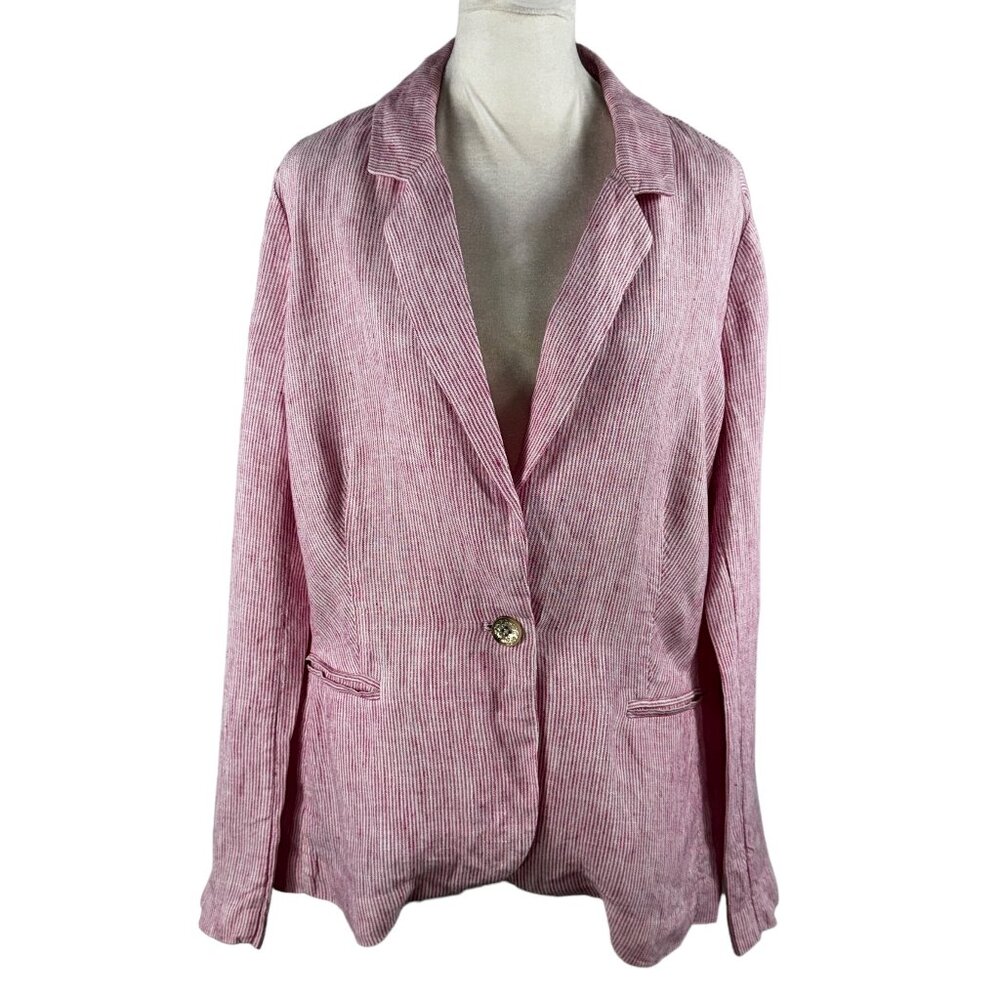 Like new PURE Collection Pink & White Striped Linen Blazer Size 8/10 Med…